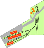 Gleispläne für eine Güterverladung, ein E-Lok Betriebswerk, ein Gleisdreieck